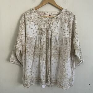 Pilcro Anthropologie Batik Print Blouse Peasant Oversized Relaxed Fit Boho Large